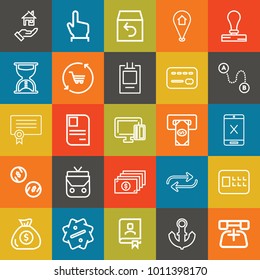 Business outline vector icon set on colorful background