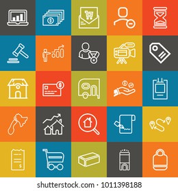 Business outline vector icon set on colorful background