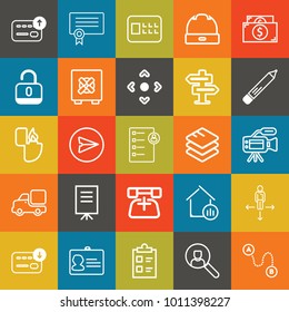 Business outline vector icon set on colorful background
