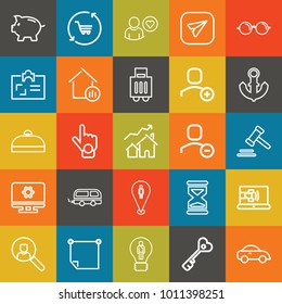 Business outline vector icon set on colorful background