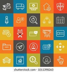 Business outline vector icon set on colorful background