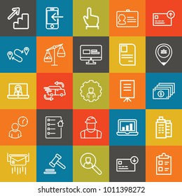 Business outline vector icon set on colorful background