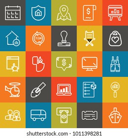Business outline vector icon set on colorful background
