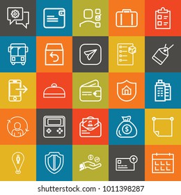 Business outline vector icon set on colorful background