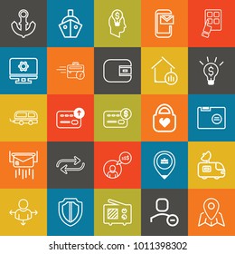 Business outline vector icon set on colorful background