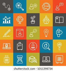 Business outline vector icon set on colorful background