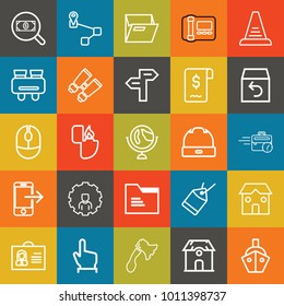 Business outline vector icon set on colorful background