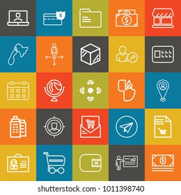 Business outline vector icon set on colorful background