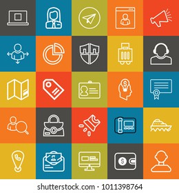 Business outline vector icon set on colorful background