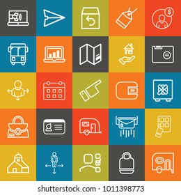Business outline vector icon set on colorful background