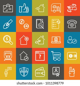 Business outline vector icon set on colorful background