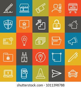 Business outline vector icon set on colorful background