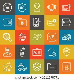 Business outline vector icon set on colorful background