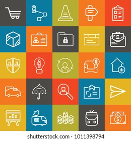 Business outline vector icon set on colorful background
