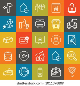 Business outline vector icon set on colorful background