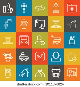Business outline vector icon set on colorful background