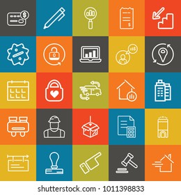Business outline vector icon set on colorful background
