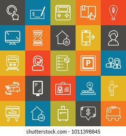 Business outline vector icon set on colorful background