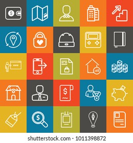 Business outline vector icon set on colorful background