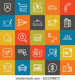 Business outline vector icon set on colorful background