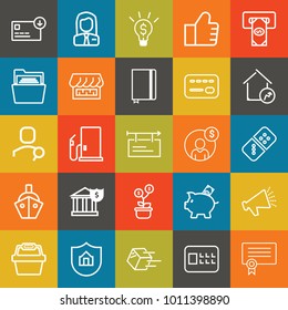 Business outline vector icon set on colorful background