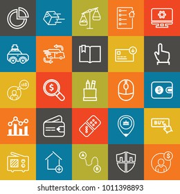 Business outline vector icon set on colorful background