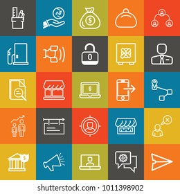 Business outline vector icon set on colorful background