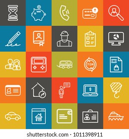 Business outline vector icon set on colorful background