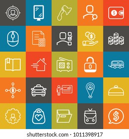 Business outline vector icon set on colorful background