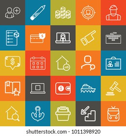Business outline vector icon set on colorful background