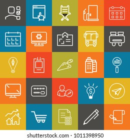 Business outline vector icon set on colorful background