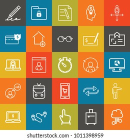 Business outline vector icon set on colorful background