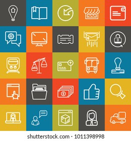Business outline vector icon set on colorful background