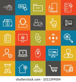 Business outline vector icon set on colorful background