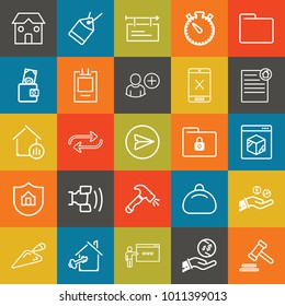 Business outline vector icon set on colorful background