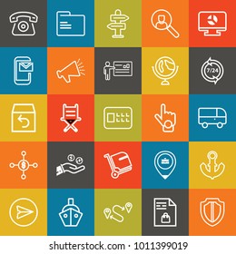 Business outline vector icon set on colorful background