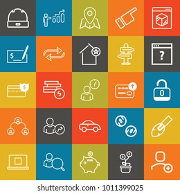 Business outline vector icon set on colorful background