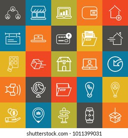 Business outline vector icon set on colorful background