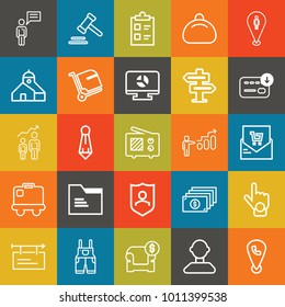 Business outline vector icon set on colorful background