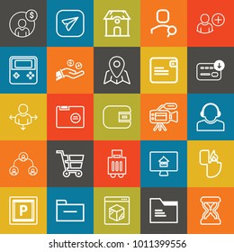Business outline vector icon set on colorful background