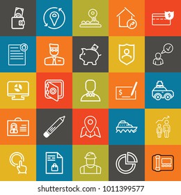 Business outline vector icon set on colorful background