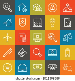 Business outline vector icon set on colorful background