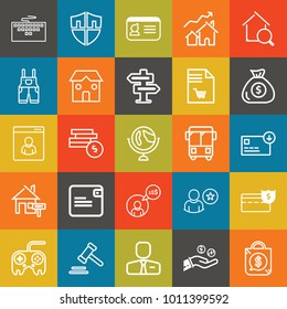 Business outline vector icon set on colorful background