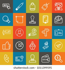 Business outline vector icon set on colorful background