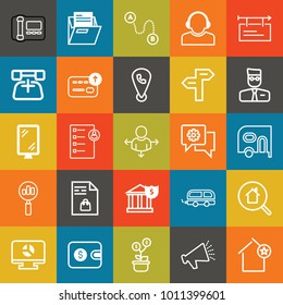 Business outline vector icon set on colorful background