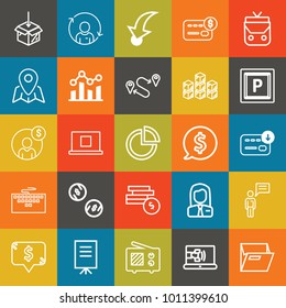 Business outline vector icon set on colorful background