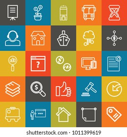 Business outline vector icon set on colorful background