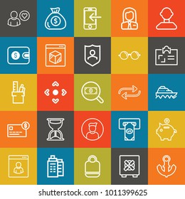 Business outline vector icon set on colorful background