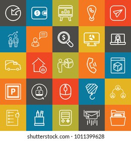 Business outline vector icon set on colorful background