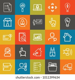Business outline vector icon set on colorful background